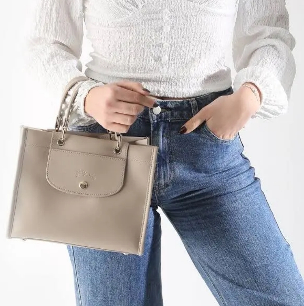 Longchamp Cabas Small Leather Handbag Grey
